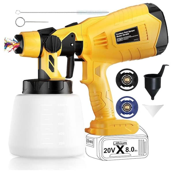1000 ml. Paint Sprayer Cordless High Flow Electric HVLP Sprayer with 3 Spray Patterns 2 Copper Nozzles, Yellow