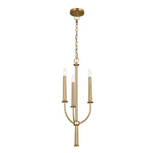 Florence 11.25 in. 3-Light Brushed Natural Brass Traditional Candle Linear Mini Chandelier for Dining Room