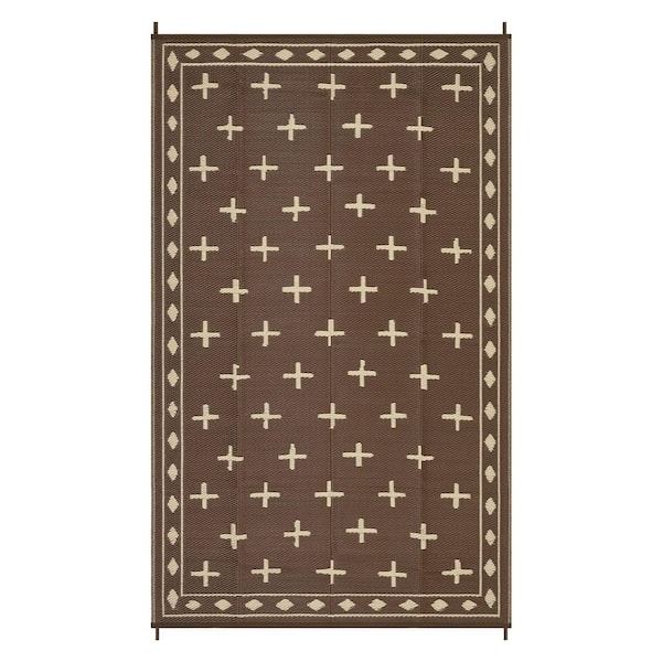 Brown 9 x18ft. Reversible Waterproof Outdoor Rug Plastic Straw Patio Carpet for Deck, Porch, Balcony, Backyard, Garden