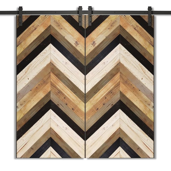 Urban Woodcraft 40 in. x 83 in. Novara Reclaimed Stained Wood Sliding Double Barn Door with Hardware Kit