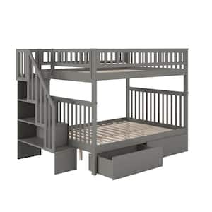 Woodland Staircase Bunk Bed Full over Full with 2 Urban Bed Drawers in Grey
