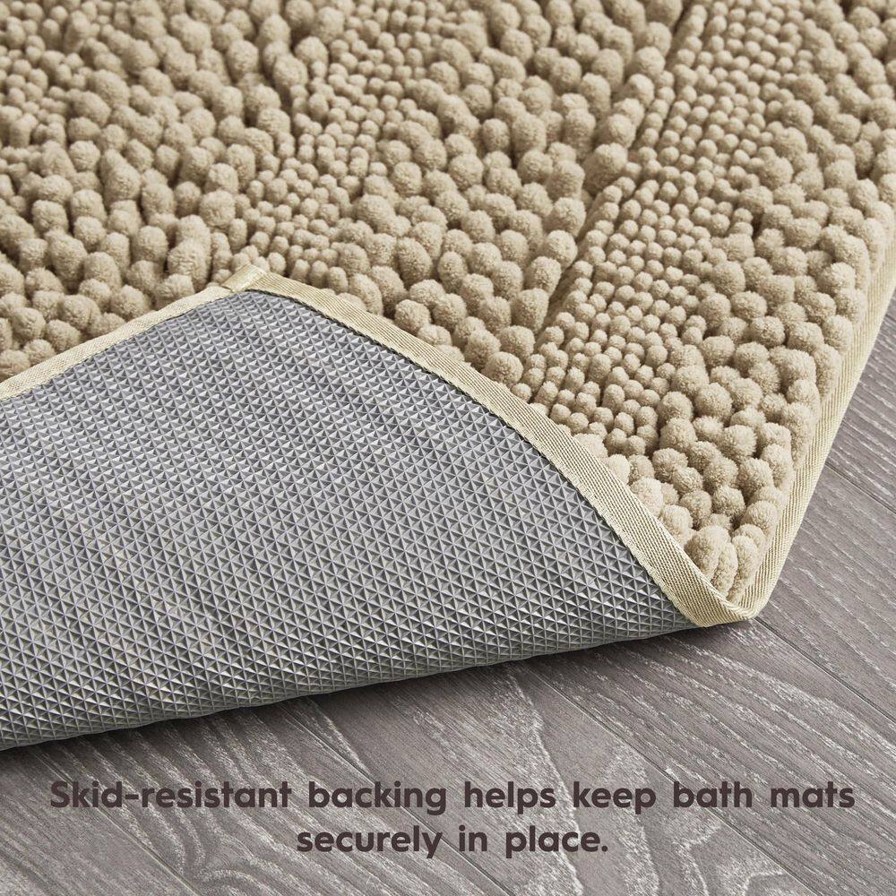 Tan Chenille Non-Slip Bath Mat with TPR Backing