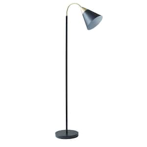 60 in. Matte Black/Gold 1-Light Arched Floor Lamp for Living Room with Metal Cone Shape Shade