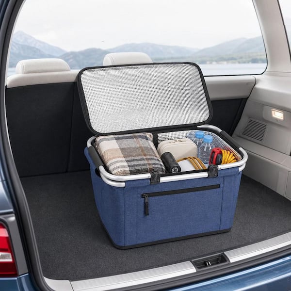 Wudkey Collapsible Polyester Picnic Basket Blue Insulated Cooler