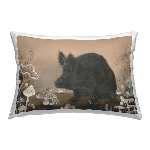 Stupell Industries Pig and Frog with Crown Brown Print Polyester 14 in. x 20 in. Throw Pillow