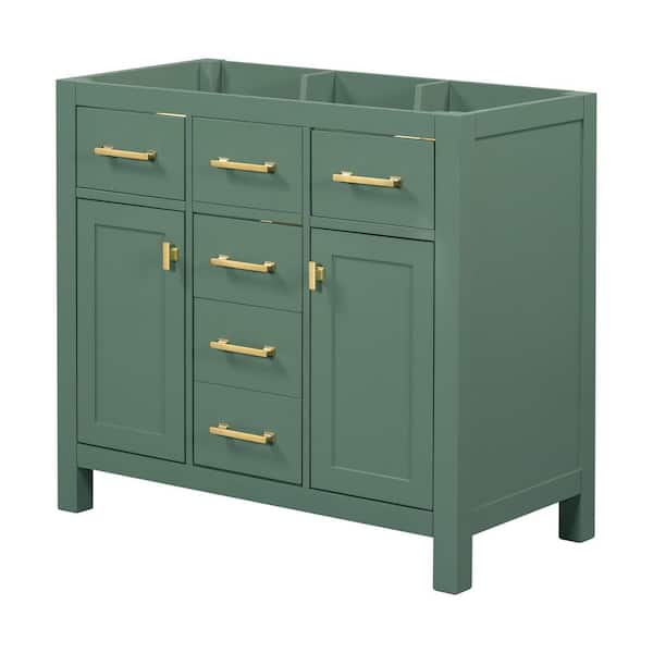 Darnix 35.51 in. W Modern Freestanding Bath Vanity Cabinet without Top in Green with 4 Drawers and Soft-Close Doors