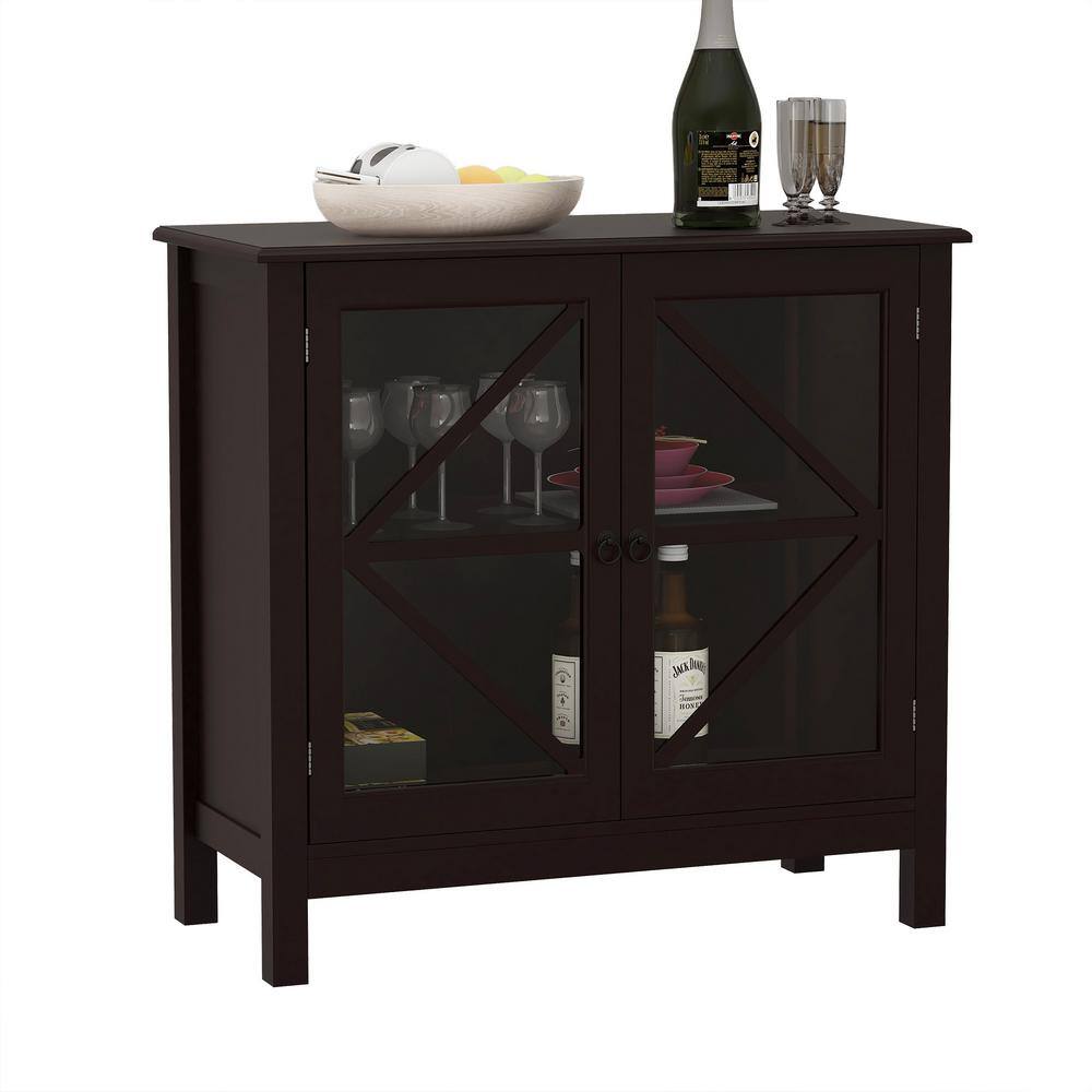 Tileon Black Kitchen Storage Cabinet with MDF Material and Double Glass ...