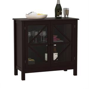Black Kitchen Storage Cabinet with MDF Material and Double Glass Doors, Kitchen Sideboard for Dinnerware