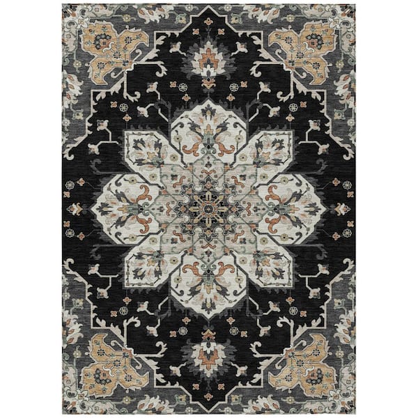 Chantille Machine Washable Indoor/Outdoor Abstract ACN2194 Black 9 ft. x 12 ft. Area Rug
