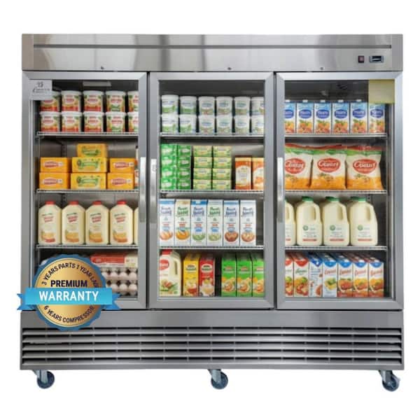 81 in. W 72 cu. ft. Commercial Refrigerator 3 Glass Doors in Stainless Steel