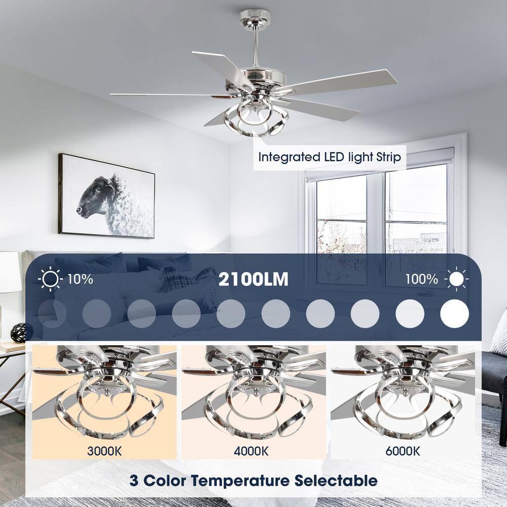 52'' Chrome Ceiling Fan with LED Light and Remote