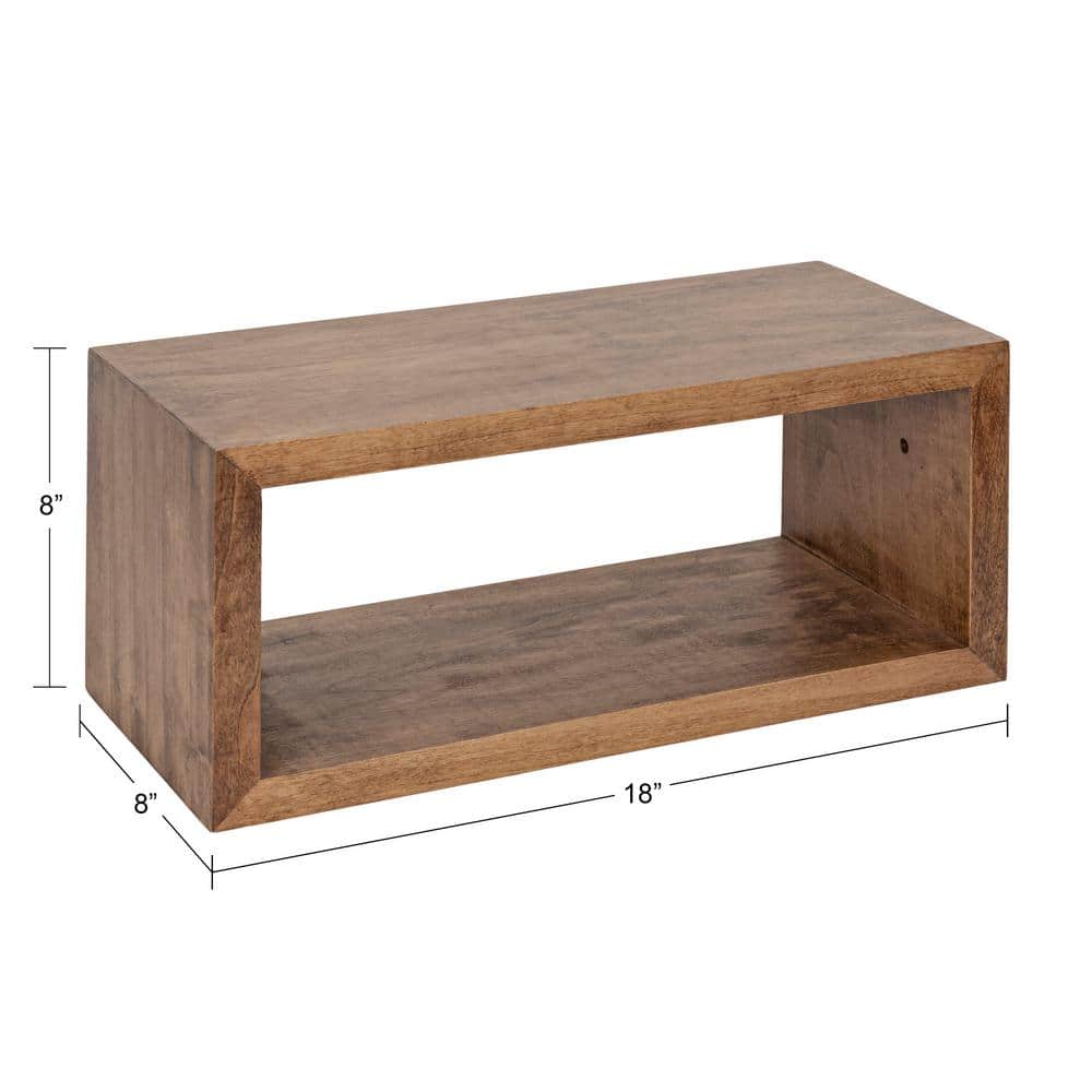 Rustic Brown Floating Cube Wood Wall Shelf, 11.4" x 23.1"