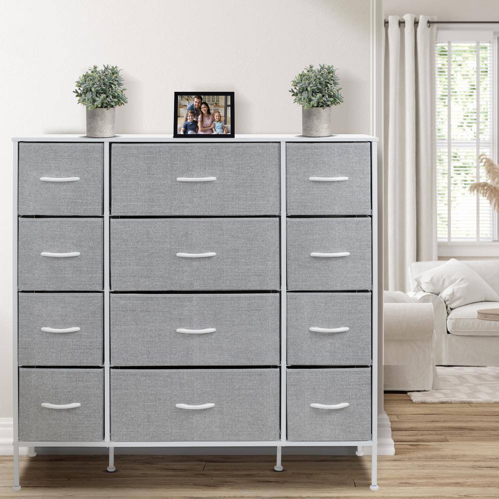 Sleek White 12-Drawer Organizer with Faux Wood Top and Steel Frame