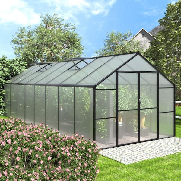 8 ft. W x 16 ft. D Polycarbonate Walk-in Greenhouse for Outdoors with 2-Adjustable Roof Vents Gray
