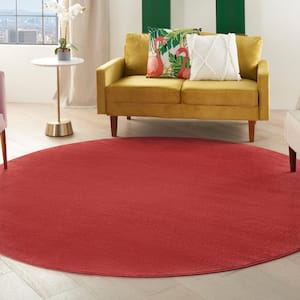 Essentials 8 ft. x 8 ft. Brick Red Round Solid Indoor/Outdoor Patio Area Rug