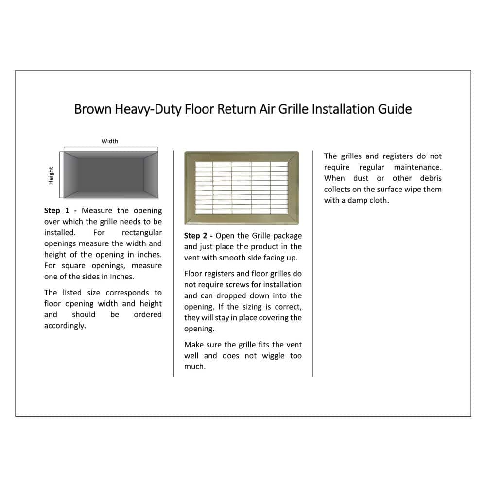 Brown Steel Rectangular Floor Return Air Grille 12 x 6 Inch