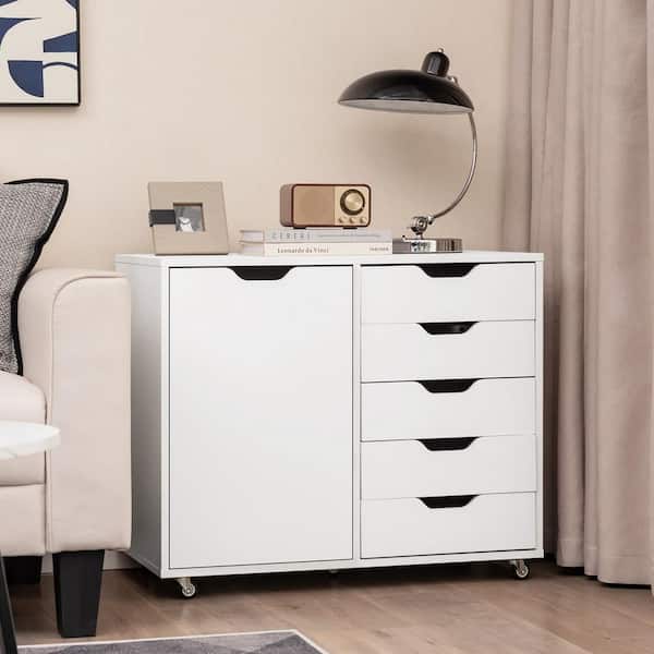 Costway 25.5 in. H 5-Drawer Chest Rolling Storage Dresser Lateral