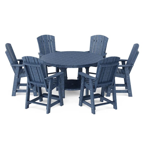 Heritage 7-Piece Patriot Blue HDPE Plastic Outdoor Patio 60 in. Counter Set