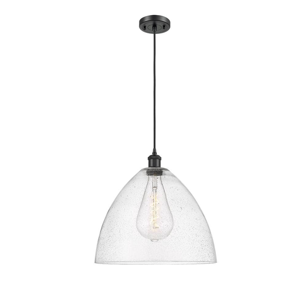 Matte Black Glass 16" Cord Hung Pendant Light