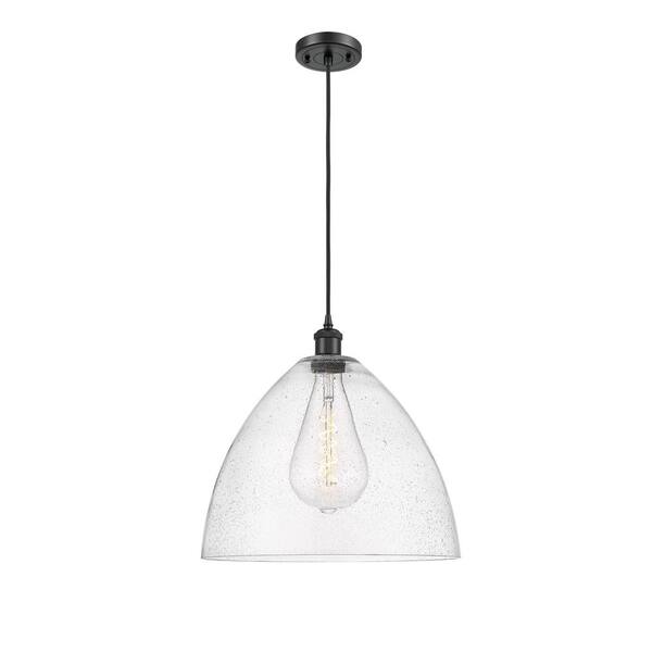 Innovations Bristol Glass 60Watt 1 Light Matte Black Shaded Pendant