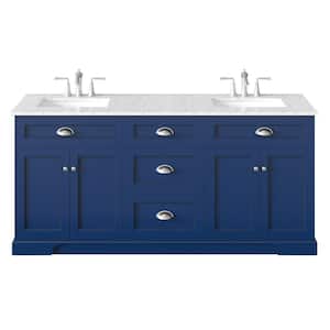 Epic 72 in. W x 22 in. D x 34 in. H Double Bathroom Vanity in Blue with White Quartz Top with White Sinks