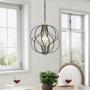 Frankfort 4-Light Black/Gold Unique Geometric Cage Chandelier Wrought Iron Accents
