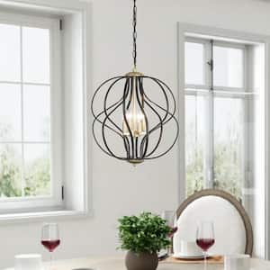 Frankfort 4-Light Black/Gold Unique Geometric Cage Chandelier Wrought Iron Accents