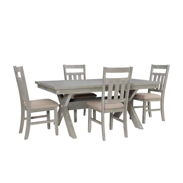 Powell Company Turino 5-Piece Gray Oak Stain and Tan Dining Set
