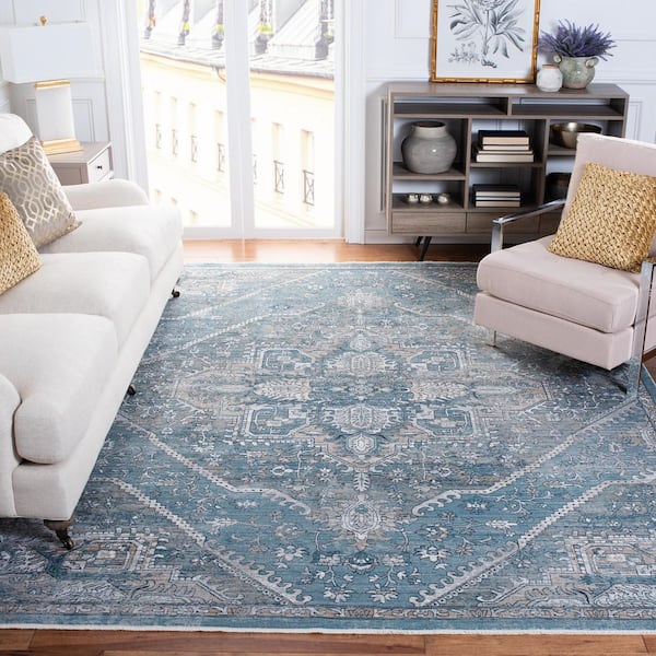 Victoria 12 ft. x 16 ft. Blue/Gray Distressed Medallion Area Rug