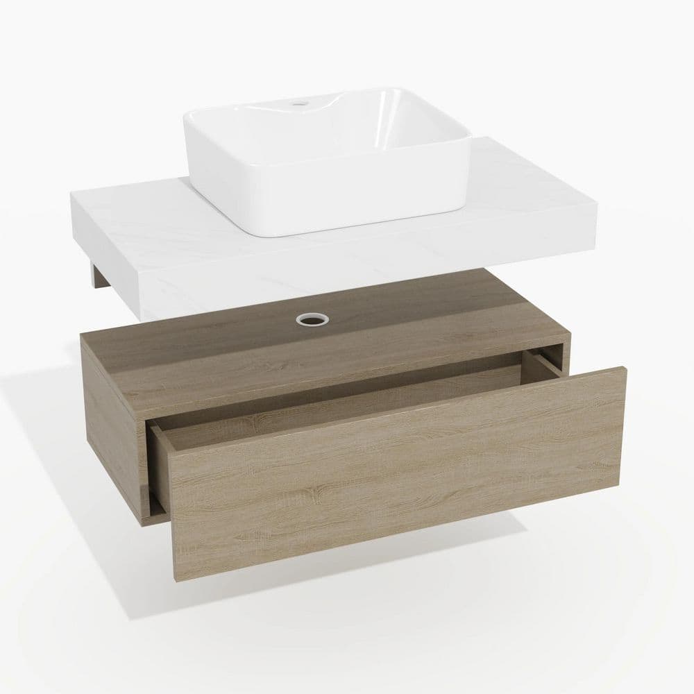 Modern 35.43 in. Floating Bath Vanity with Sink and White Sintered Stone Top price history on PriceWatchPro