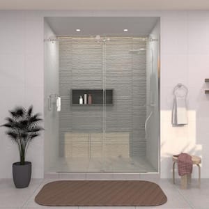 60 in. W x 76 in. H Sliding Semi-Frameless Shower Door in Chrome Finish with Clear Glass