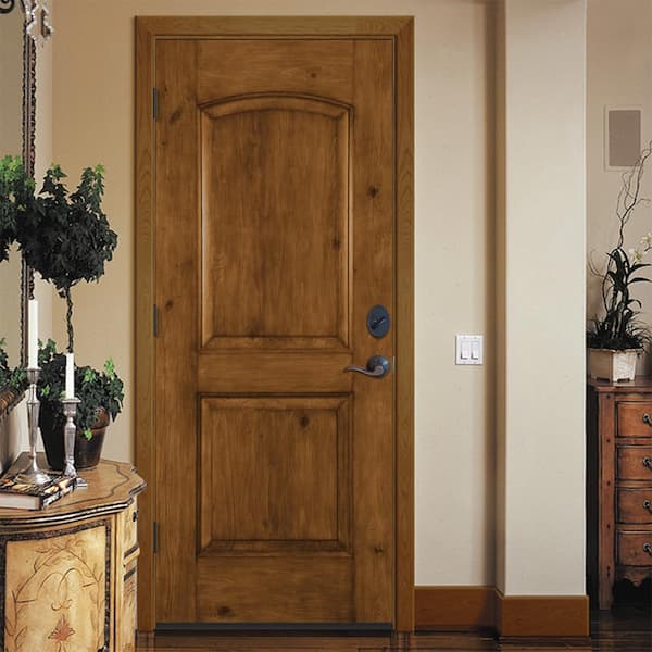 36 in. x 80 in. Right-Hand 2 Panel Square Mocha Stain Fiberglass Prehung Front Door with Brickmould