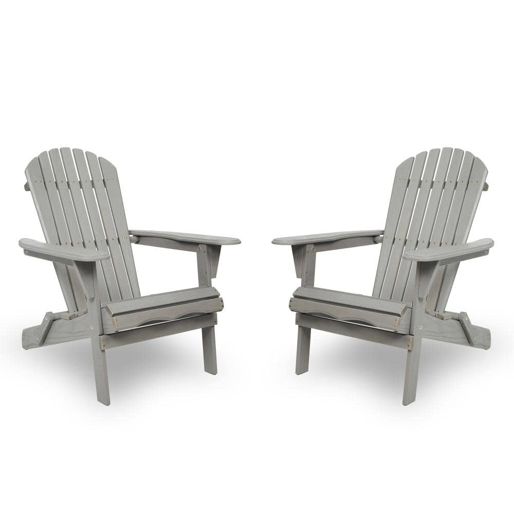 Outdoor Patio Folding Wood Adirondack Chairs with Wide Armrests and High Back Set of 2 Grey price history on PriceWatchPro