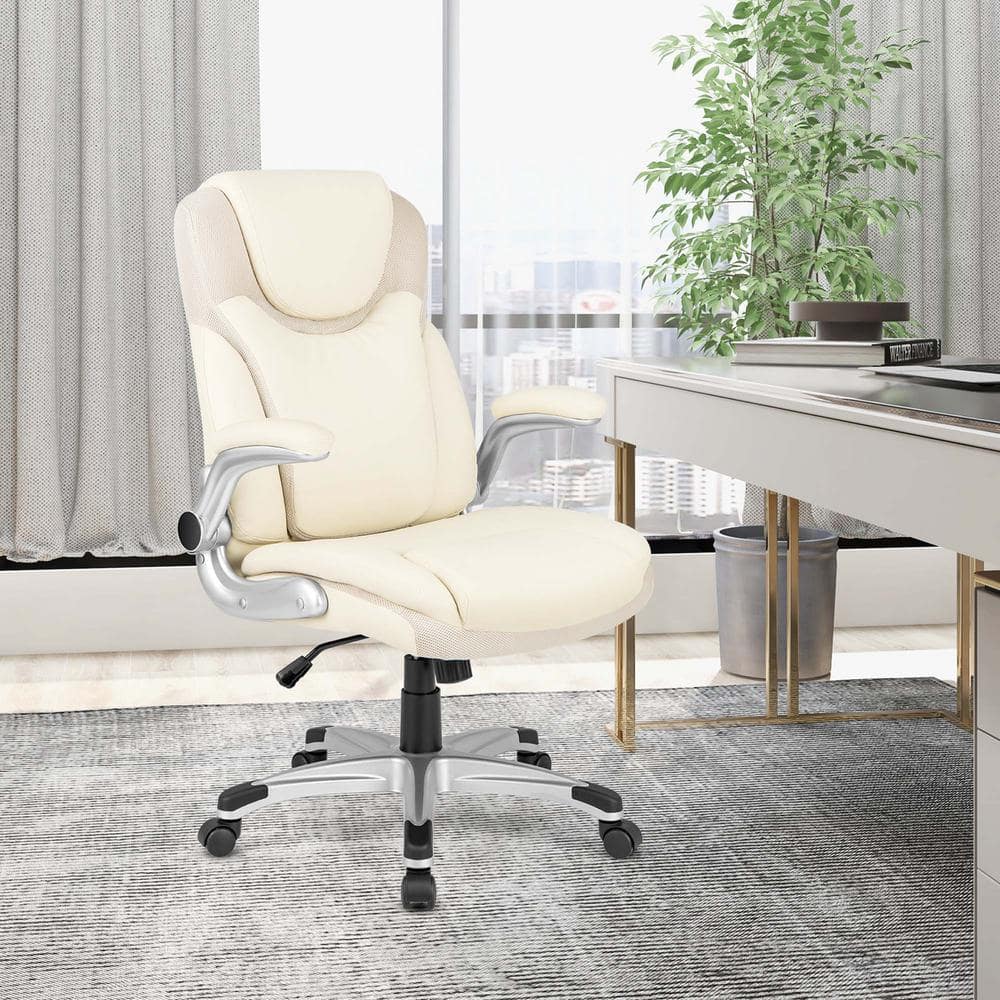 Costway Faux Leather Swivel Ergonomic Office Chair PU Leather Executive ...