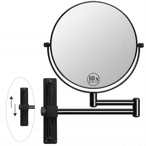8 in. W x 8 in. H Small Round 2-Side 1X/10X Magnifying Height Adjustable Telescopic Bathroom Makeup Mirror in Black V3
