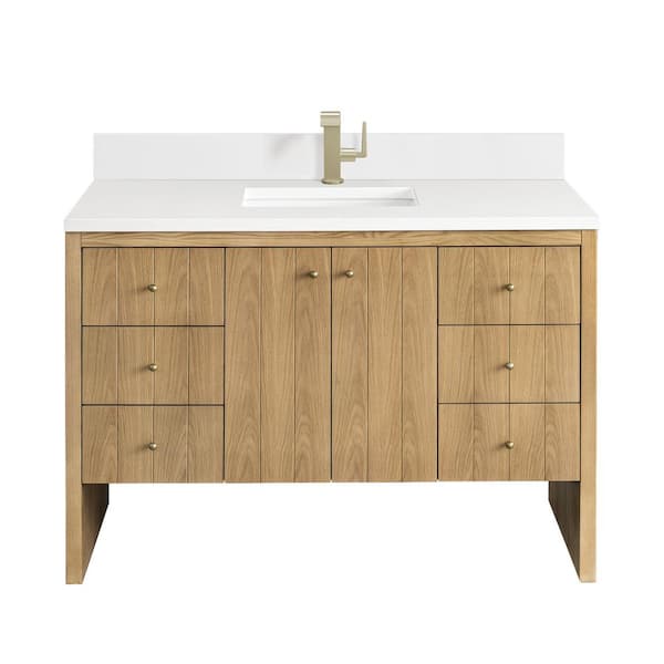 James Martin Vanities Hudson 48.0 in. W x 23.5 in. D x 34.2 in. H Bathroom Vanity in Light Natural Oak with White Zeus Silestone Quartz Top