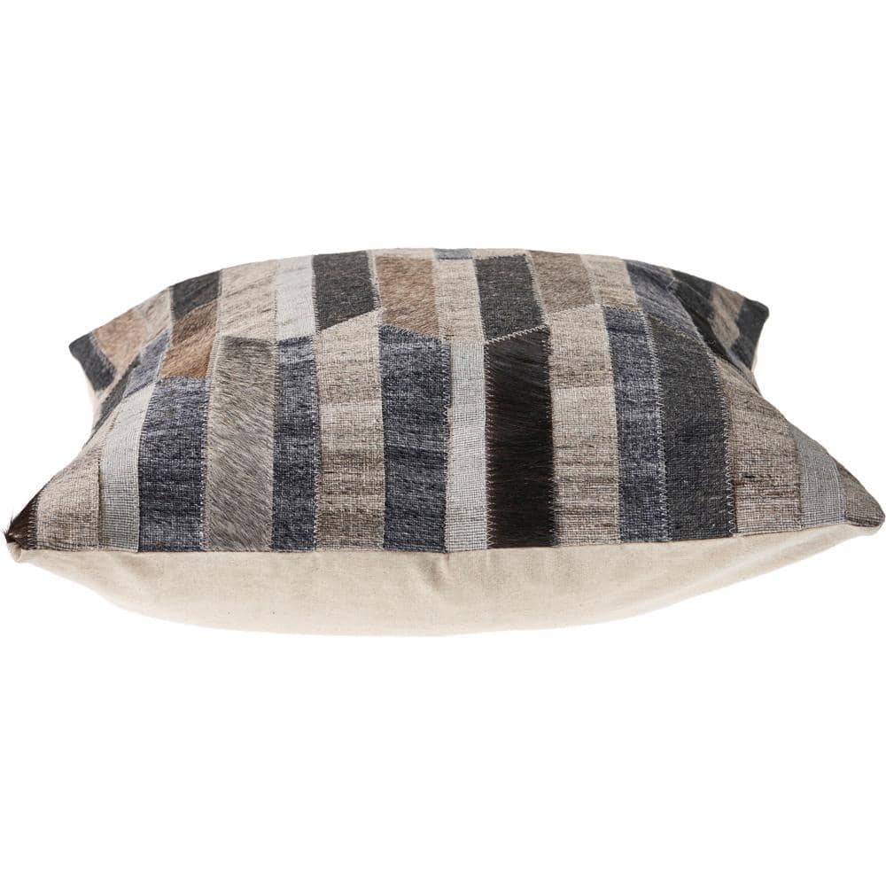 Gray and Charcoal Faux Leather Wool Throw Pillow Set