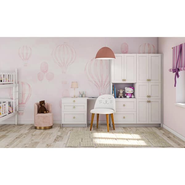 J COLLECTION Milton 125 in. W x 89.5 in. H x 24 in. D Bright White Shaker Children's Workstation Cabinet Bundle