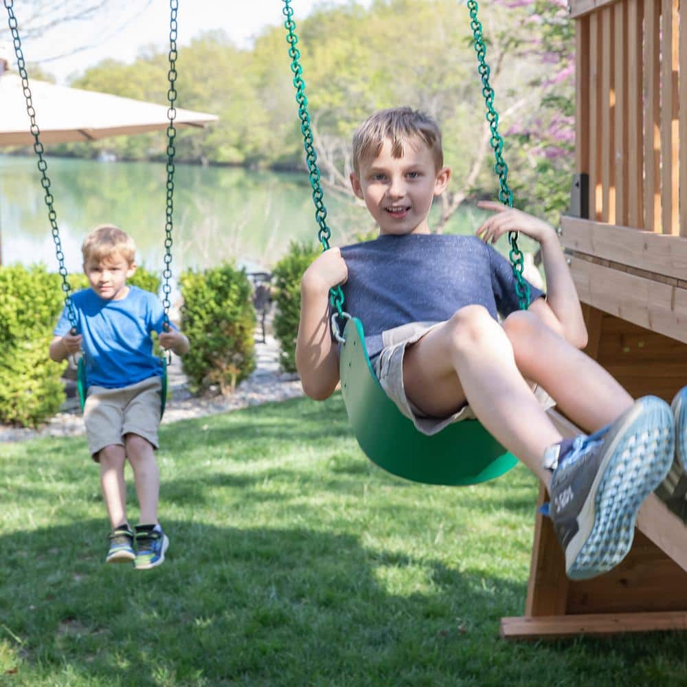 Endeavor II Cedar Swing Set with Slide and Climbing Wall