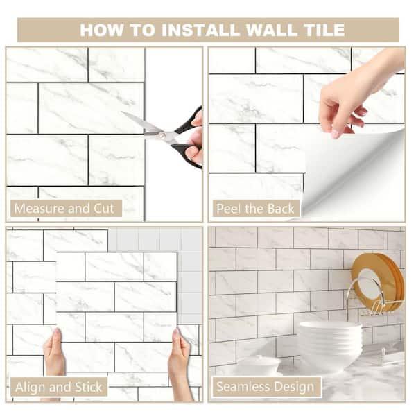 White On Grey Peel And Stick Backsplash Tile - Kitchen Backsplash