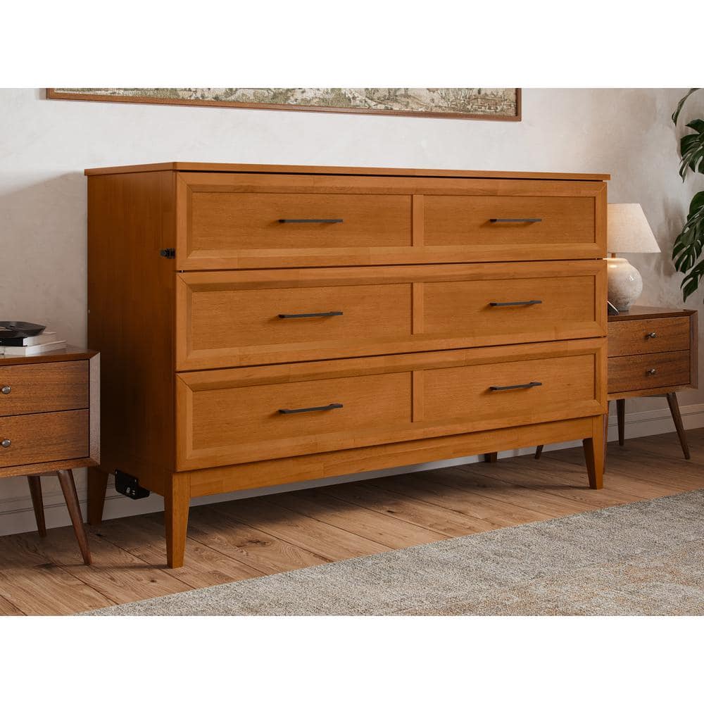 Santa Fe Light Toffee Queen Wood Murphy Bed Chest with Mattress