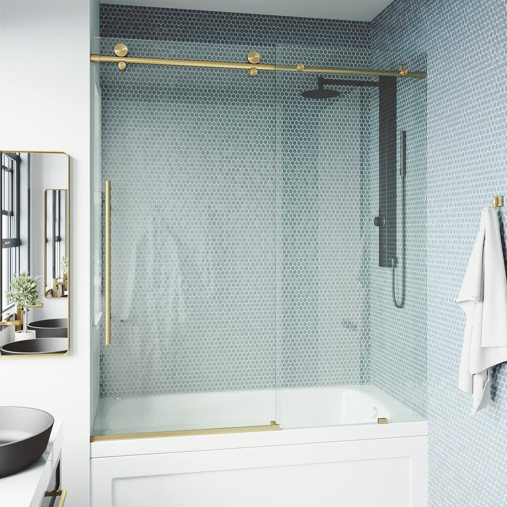 Elan E-Class 56-60" Matte Gold Frameless Sliding Tub Door with Clear Glass