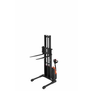 2,640 lbs. Capacity 130 in. High Electric Walkie Stacker with Adjustable Legs and Adjustable Forks. Orange