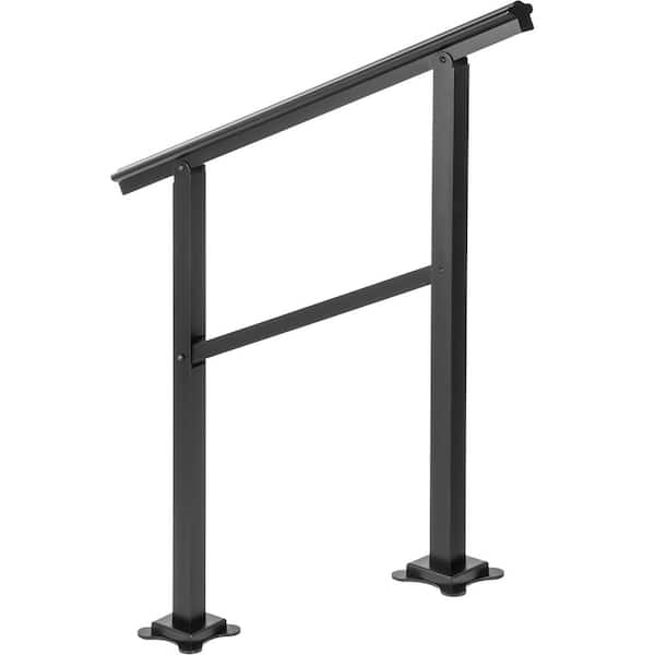 SVOPES Outdoor Stair Handrail 165 lbs. Load, 36 in. x 35 in. Black, Aluminum, Adjustable 0-30° for 2-3 Steps, Stair Railing Kit