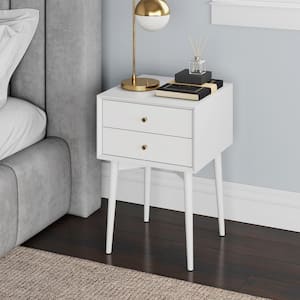 Harper White Nightstand with 2-Drawer Wooden Side Table or End Table