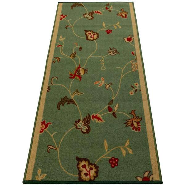 Scroll Flowers Green 36 in. W x 480 in. L Stair Runner 120 sq. ft.