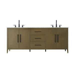 84 in. Double Sink Chestnut Brown Bath Vanity with White Engineered Marble Top