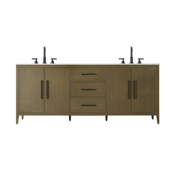 84 in. Double Sink Chestnut Brown Bath Vanity with White Engineered Marble Top