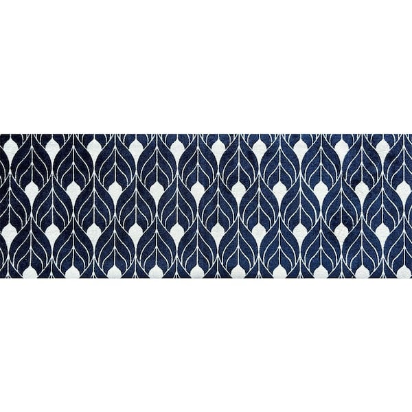 Tulle Navy Navy Blue White 2 ft. 3 in. x 6 ft. 3 in. Runner Washable Floor Mat Area Rug