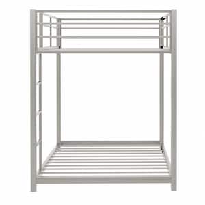 Silver Twin over Twin Metal Bunk Bed with Ladder and Full-length Guardrail